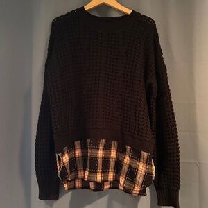 Women's Navy Sweater with Plaid Hem